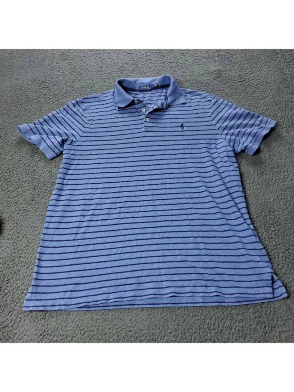 Polo Ralph Lauren Shirt Mens L Large Blue Striped Cotton Short Sleeve Casual